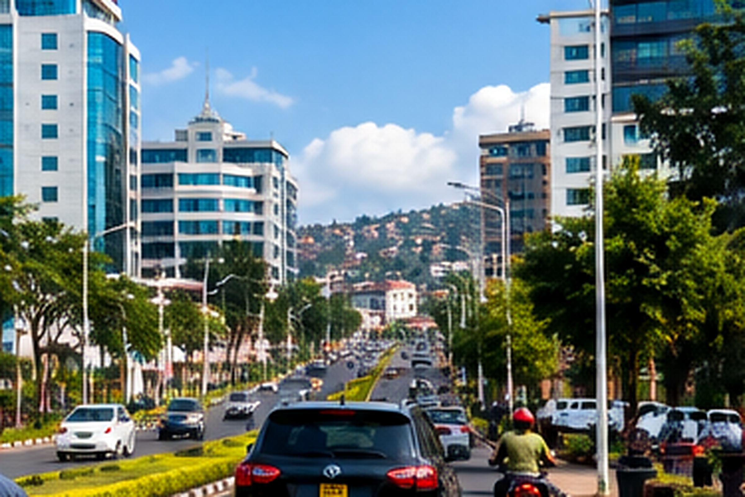Kigali city skyline and green hills in Rwanda